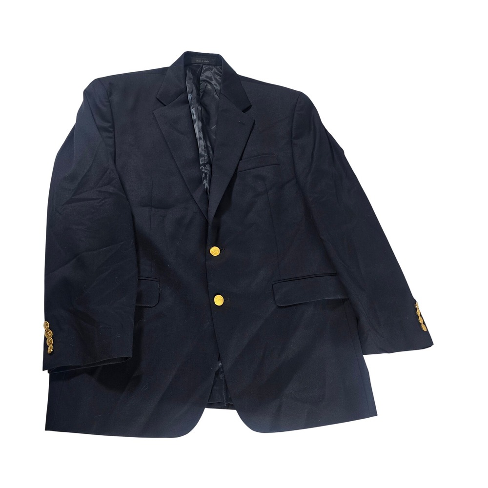Lauren Ralph Lauren Mens Navy Blue‎ 100% Wool 2-Button Gold Crest Blazer 42R